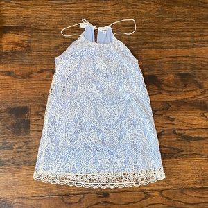 COPY - Light Blue Seersucker Striped Dress w/ Whi…